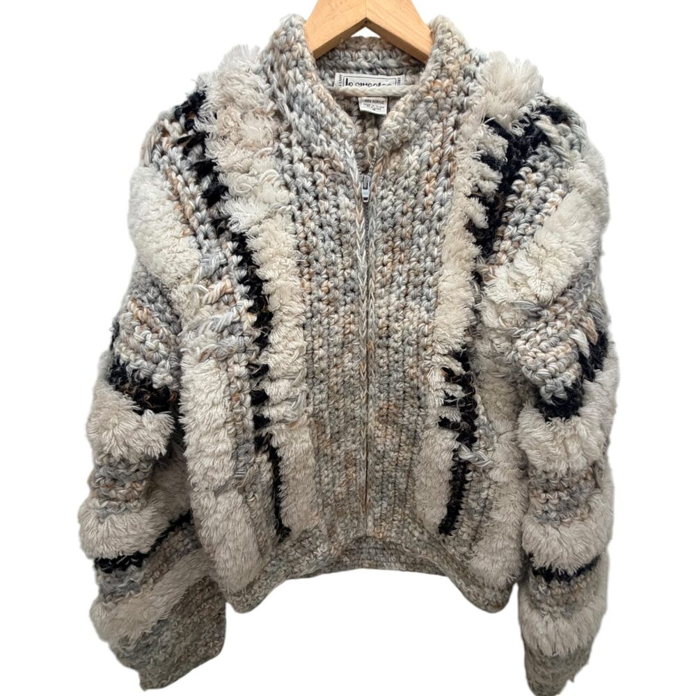 le sweater Gray Hand knit Colorblock Sweater Acrylic Mock Neck Women's Small